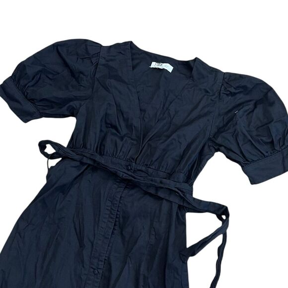 Love, Whit by Whitney Port Black Cotton Puff Sleeve Midi Shirt Dress M - Picture 2 of 4